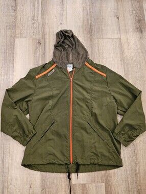 Vintage Speedo Made In USA Fitness Hooded Windbreaker Jacket Olive Green Large
